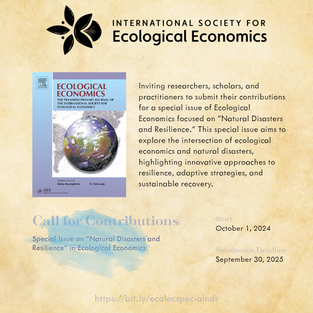 ECOLEC Call for Contributions: Special Issue on "Natural Disasters and Resilience" in Ecological Economics